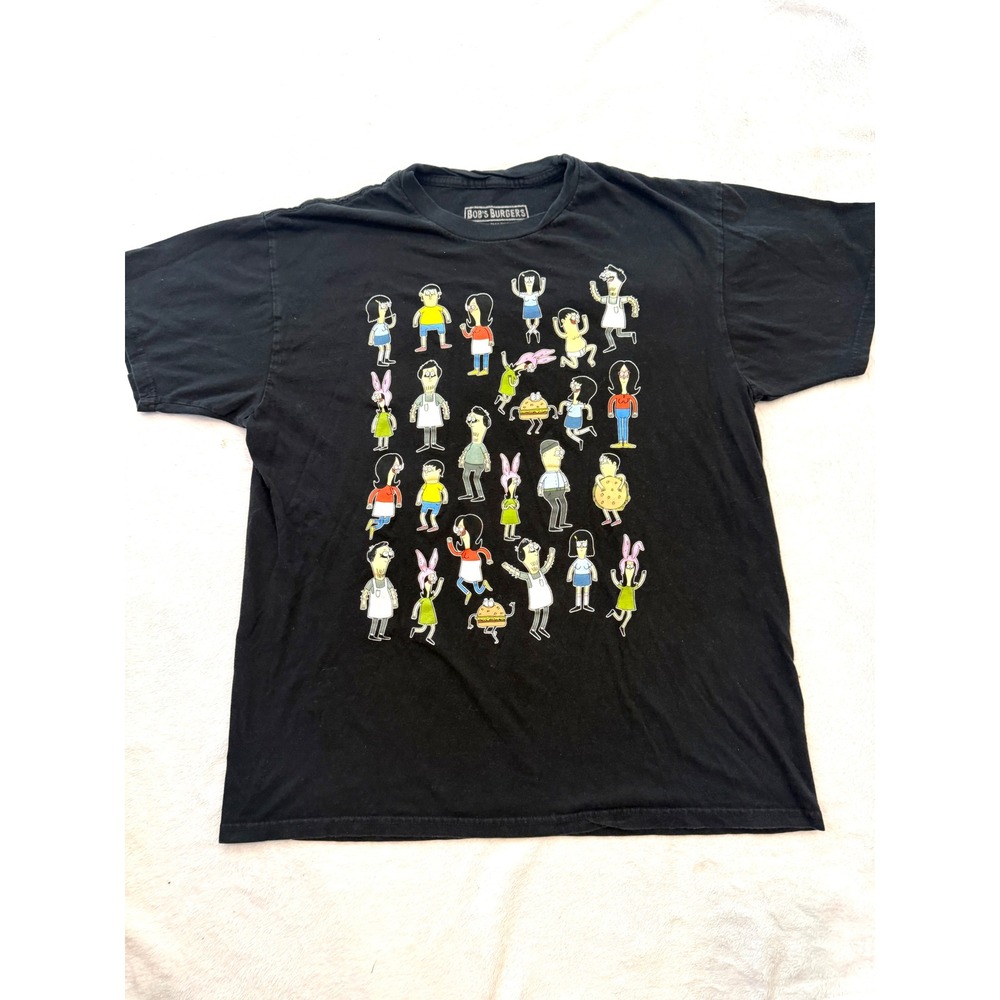Bobs Burgers Character Print Black T-Shirt Ripple Junction Mens Large L Cotton